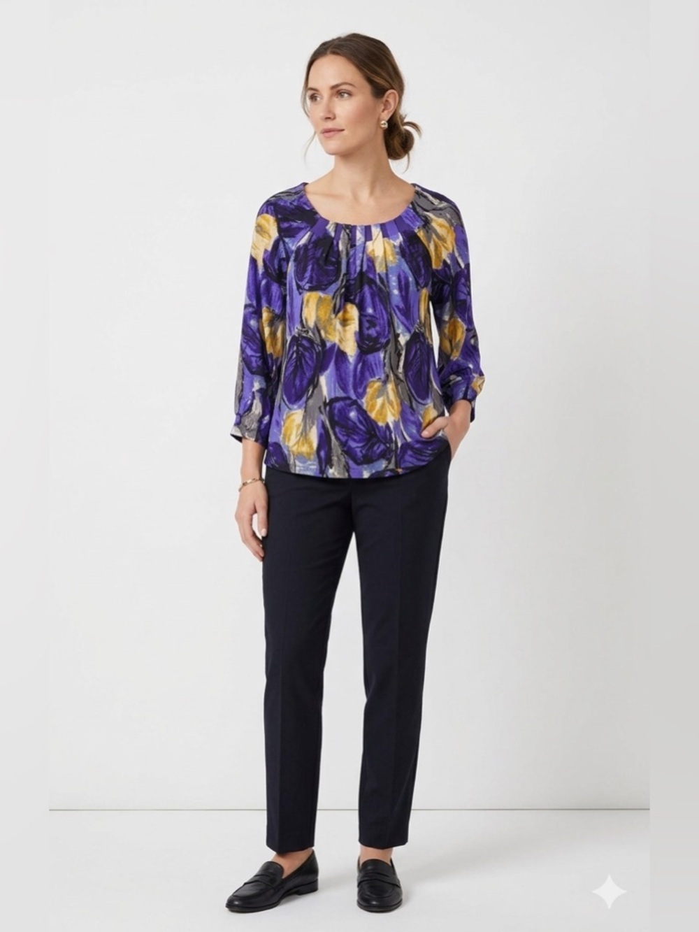 Worthington Purple and Yellow Floral Blouse